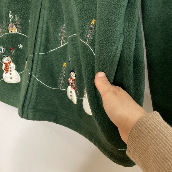 Northern Reflections Fleece Jacket Womens Large Green Christmas Cute Snowman - Picture 10 of 16
